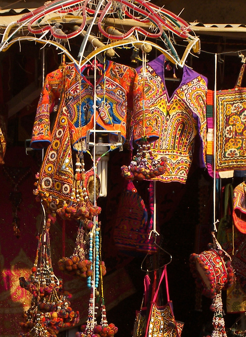 folk dress India in a local haat or market display