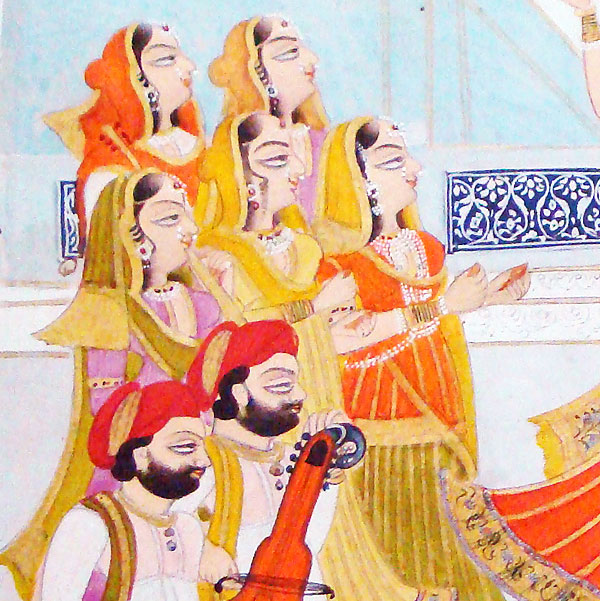 Indian Musicians performing music infront of the King of Rajasthan